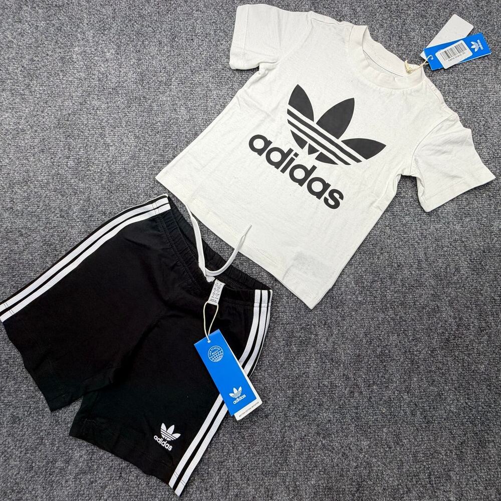 Adidas Originals Toddler Boys 4T Tee Shorts Set Black White Trefoil NWT